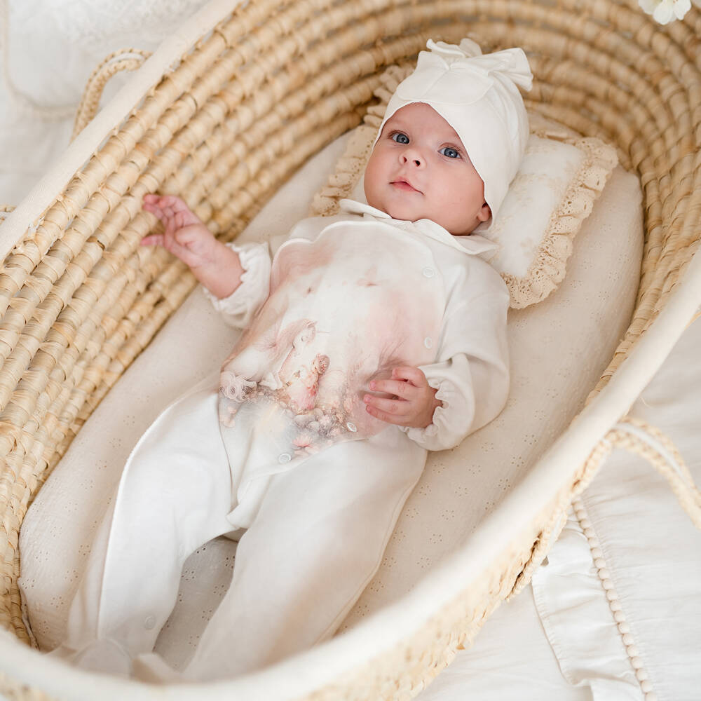 Sofija-Girls Ivory Cotton Enchanted Forest Babygrow Set | Childrensalon