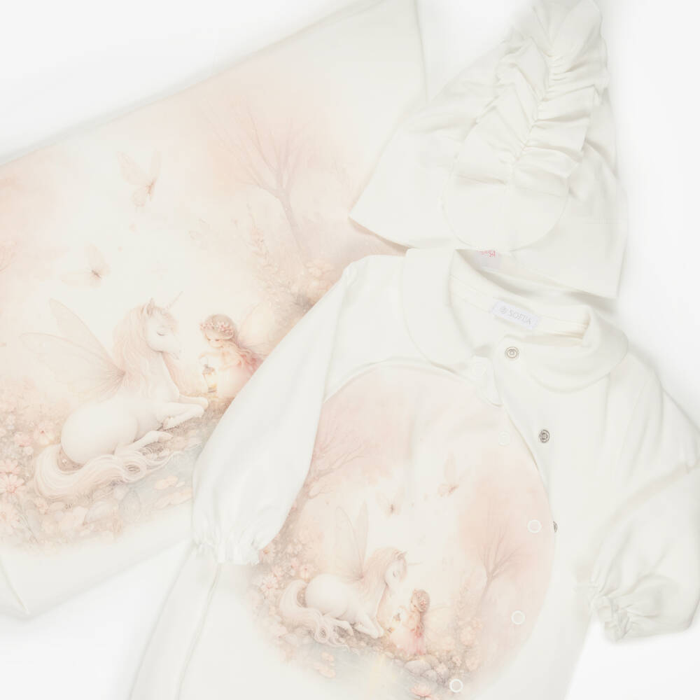 Sofija-Girls Ivory Cotton Enchanted Forest Babygrow Set | Childrensalon