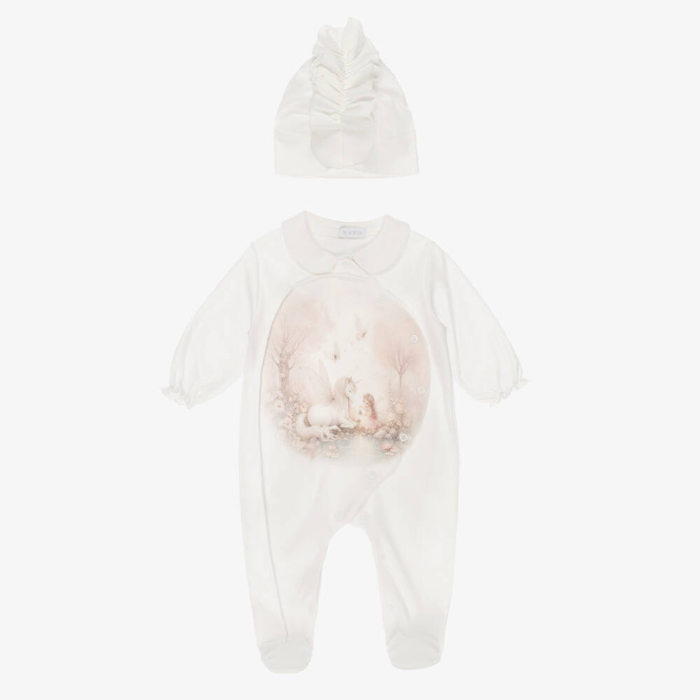 Sofija-Girls Ivory Cotton Enchanted Forest Babygrow Set | Childrensalon