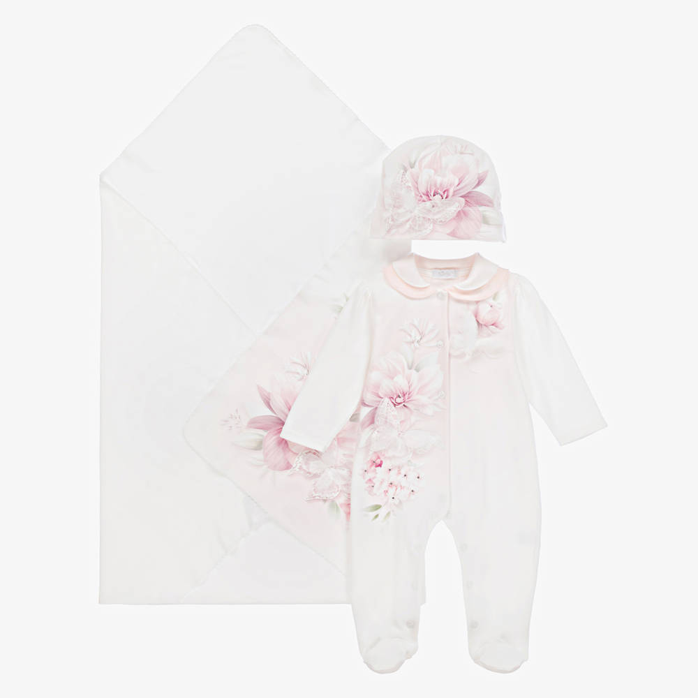 Sofija-Girls Ivory Cotton Floral Babysuit Set | Childrensalon