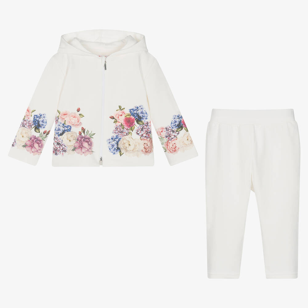 Sofija-Кремовый спортивный костюм из хлопка с цветами | Childrensalon