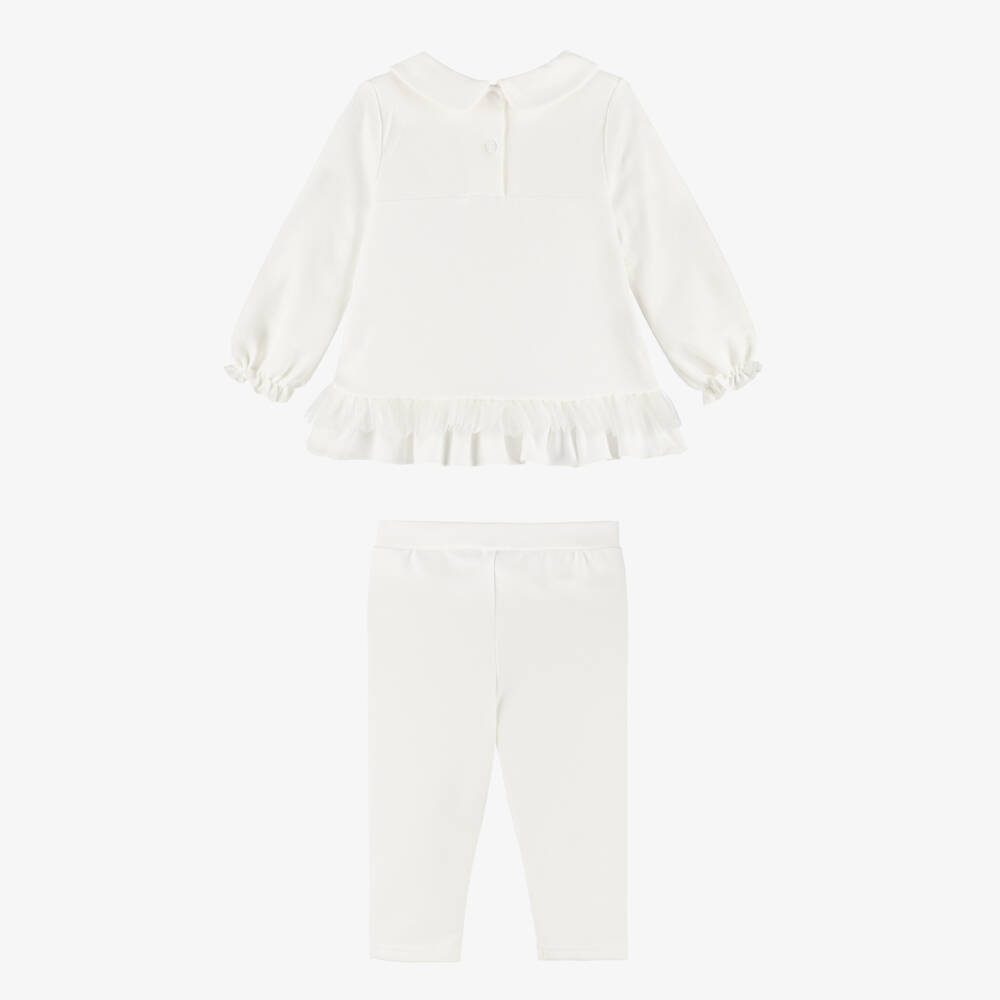 Sofija-Girls Ivory Cotton Jersey Leggings Set with Bow Motif | Childrensalon