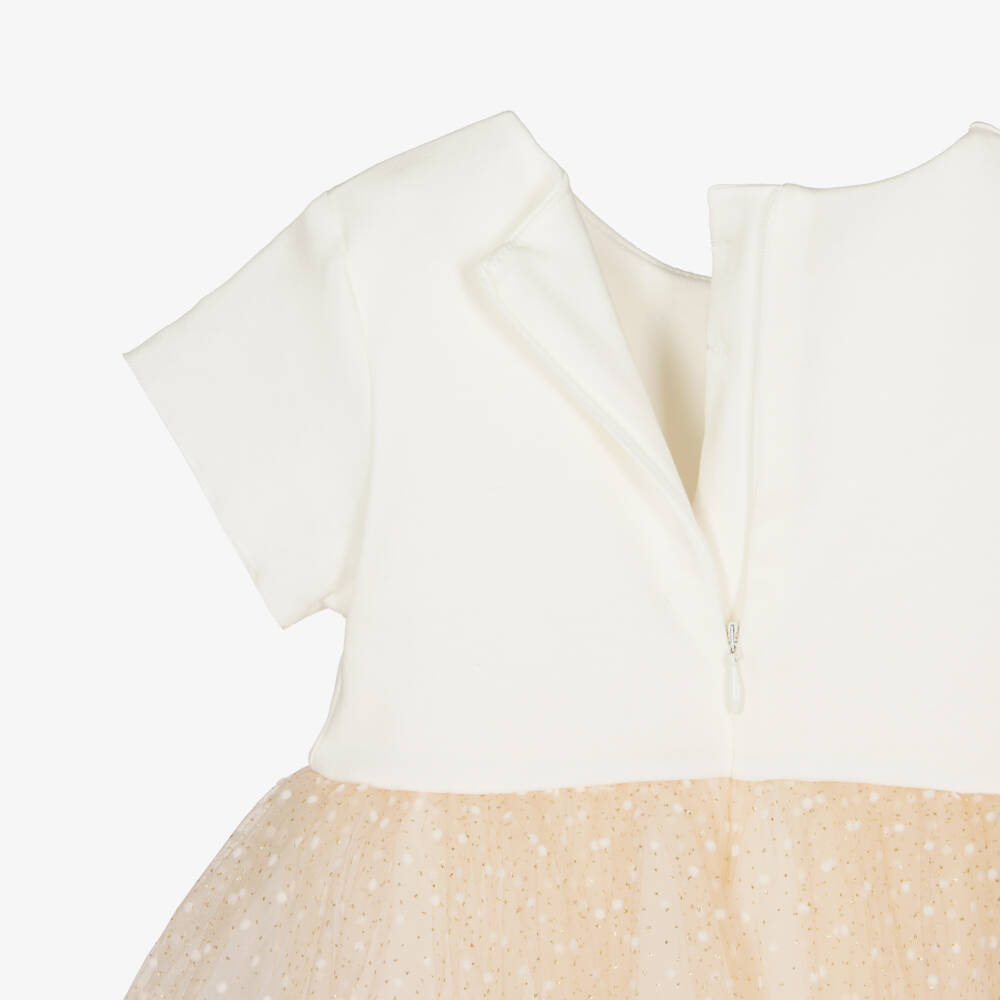 Sofija-Girls Ivory & Glittery Gold Tulle Dress | Childrensalon