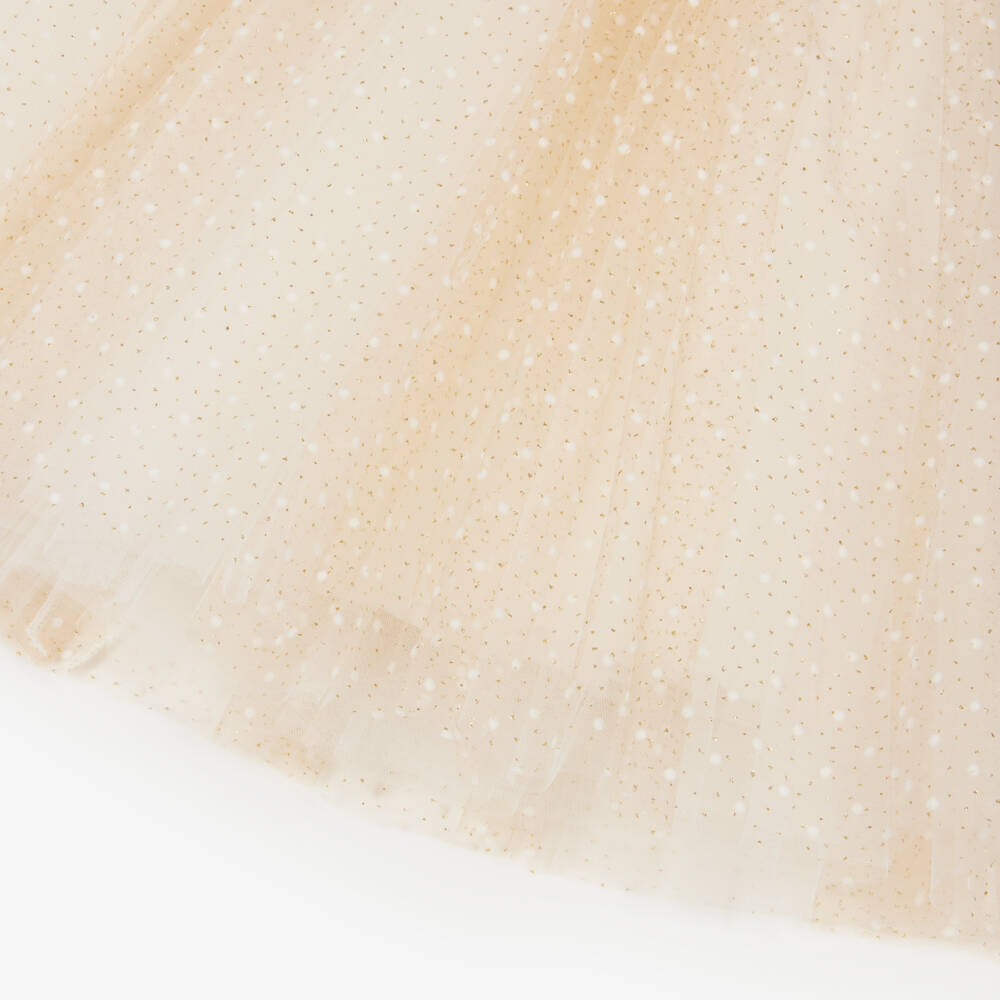 Sofija-Girls Ivory & Glittery Gold Tulle Dress | Childrensalon
