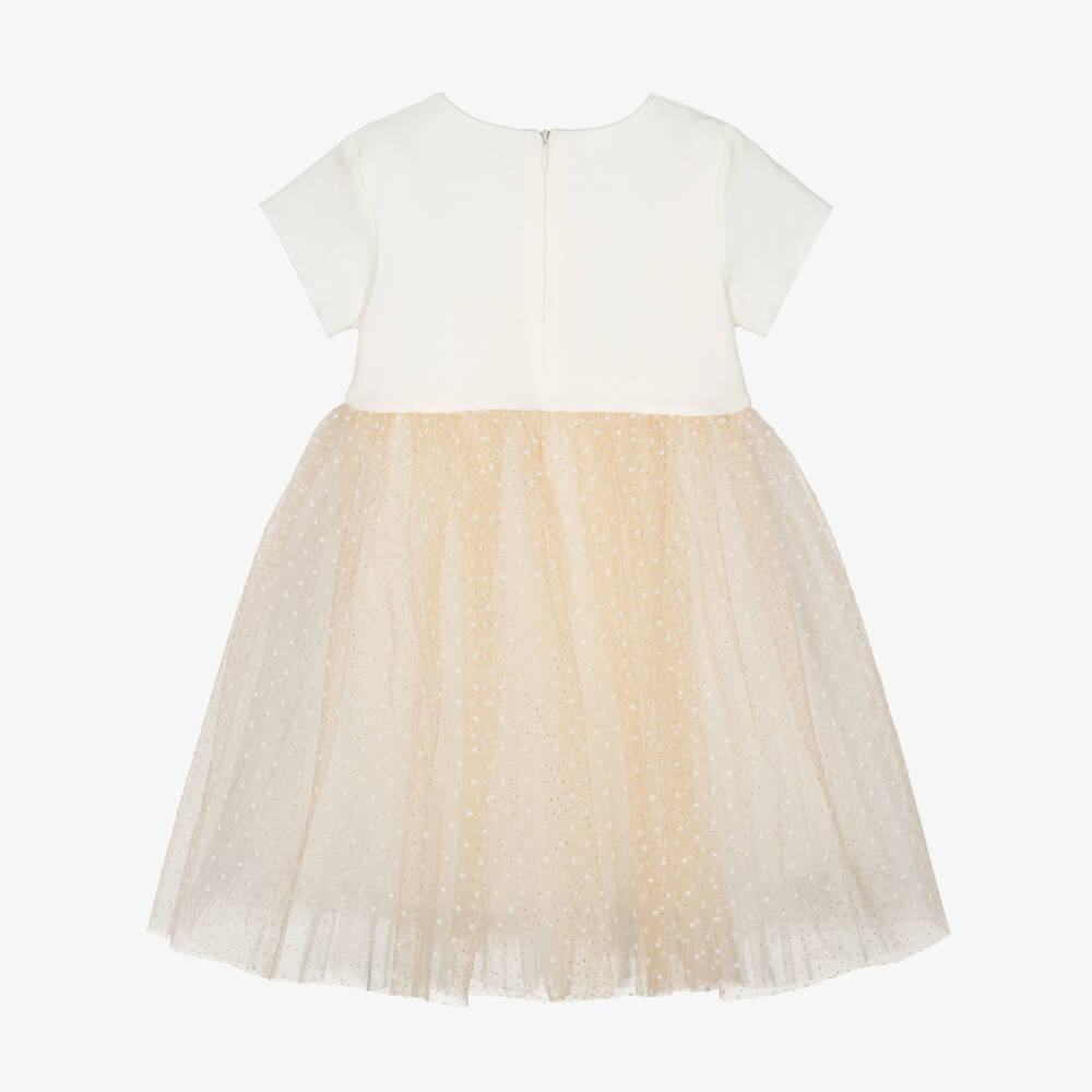 Sofija-Girls Ivory & Glittery Gold Tulle Dress | Childrensalon