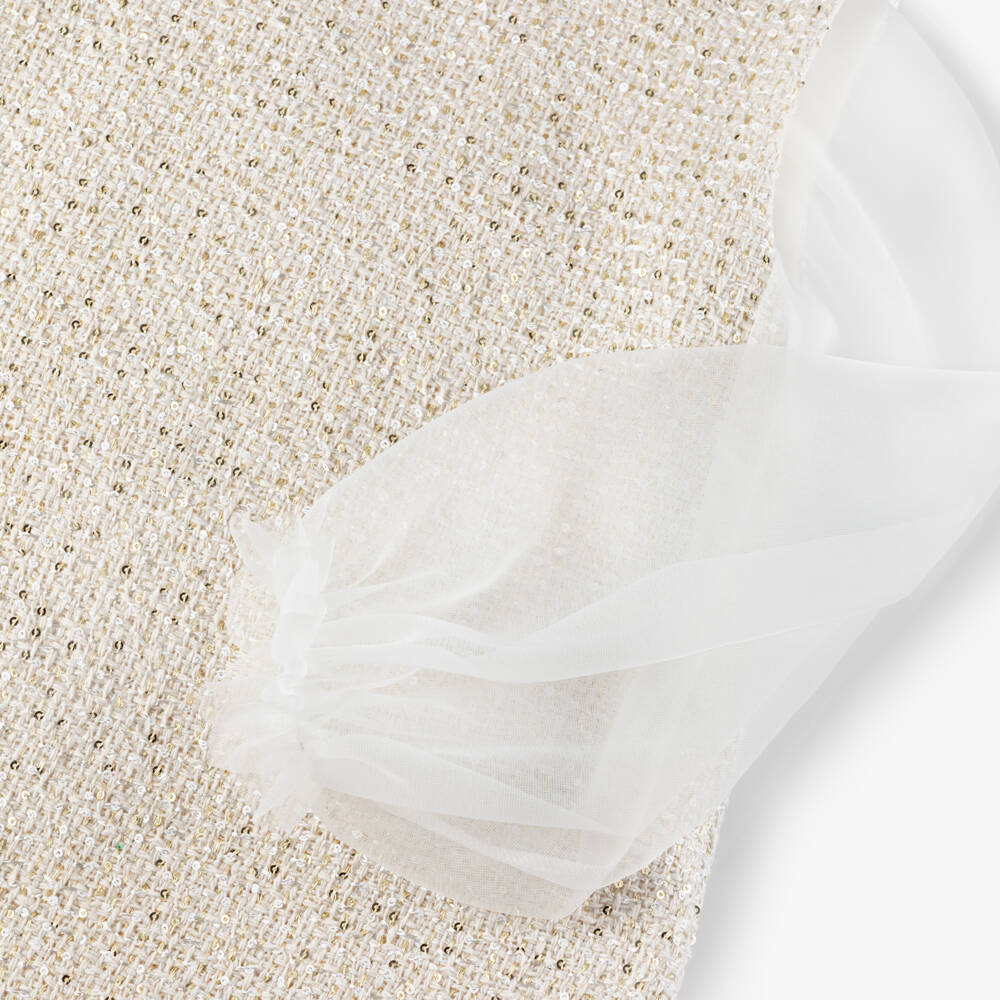 Sofija-Платье твидовое с топом кремово-золотистое с пайетками | Childrensalon