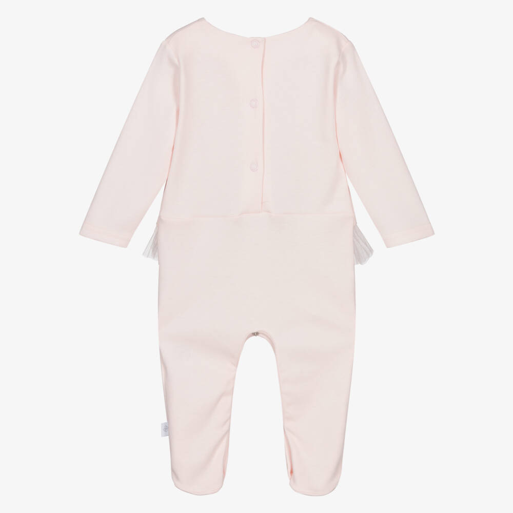 Sofija-Girls Pale Pink Cotton Babygrow with Bunnies Motif | Childrensalon