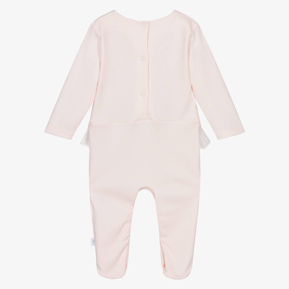 Sofija-Girls Pale Pink Cotton Babygrow with Bunnies Motif | Childrensalon