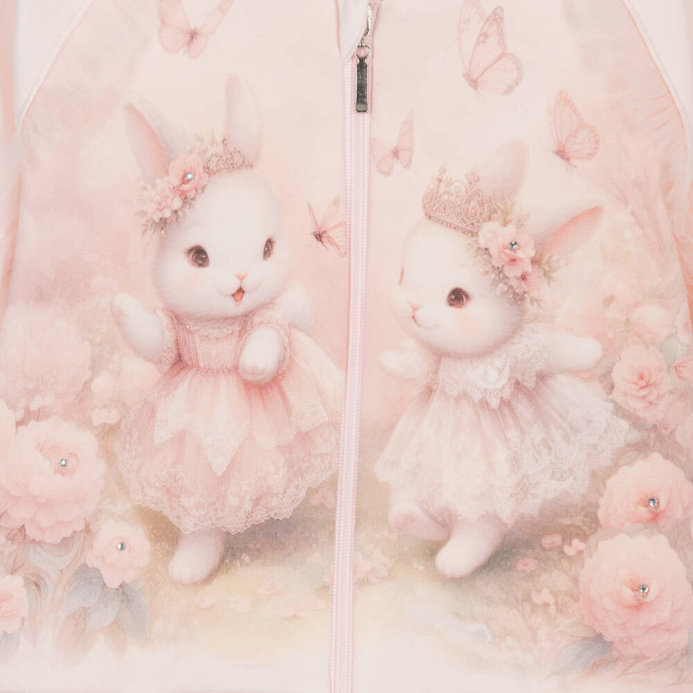 Sofija-Girls Pale Pink Cotton Tracksuit with Bunnies Motif | Childrensalon