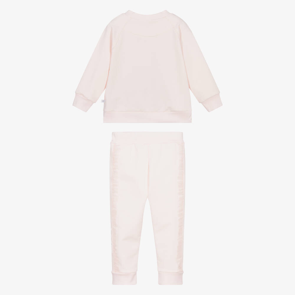 Sofija-Girls Pale Pink Cotton Tracksuit with Bunnies Motif | Childrensalon