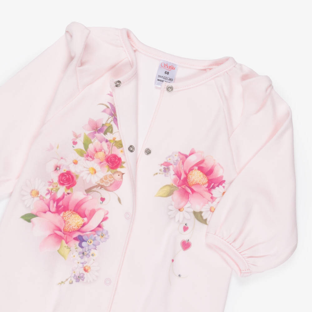 Sofija-طقم أفرول بيبي غرو قطن لون زهري للمولودات | Childrensalon