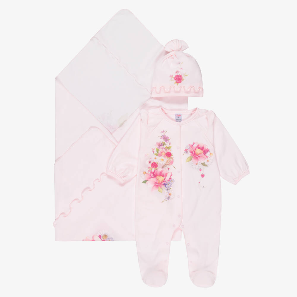 Sofija-Girls Pink Cotton Babygrow Set | Childrensalon