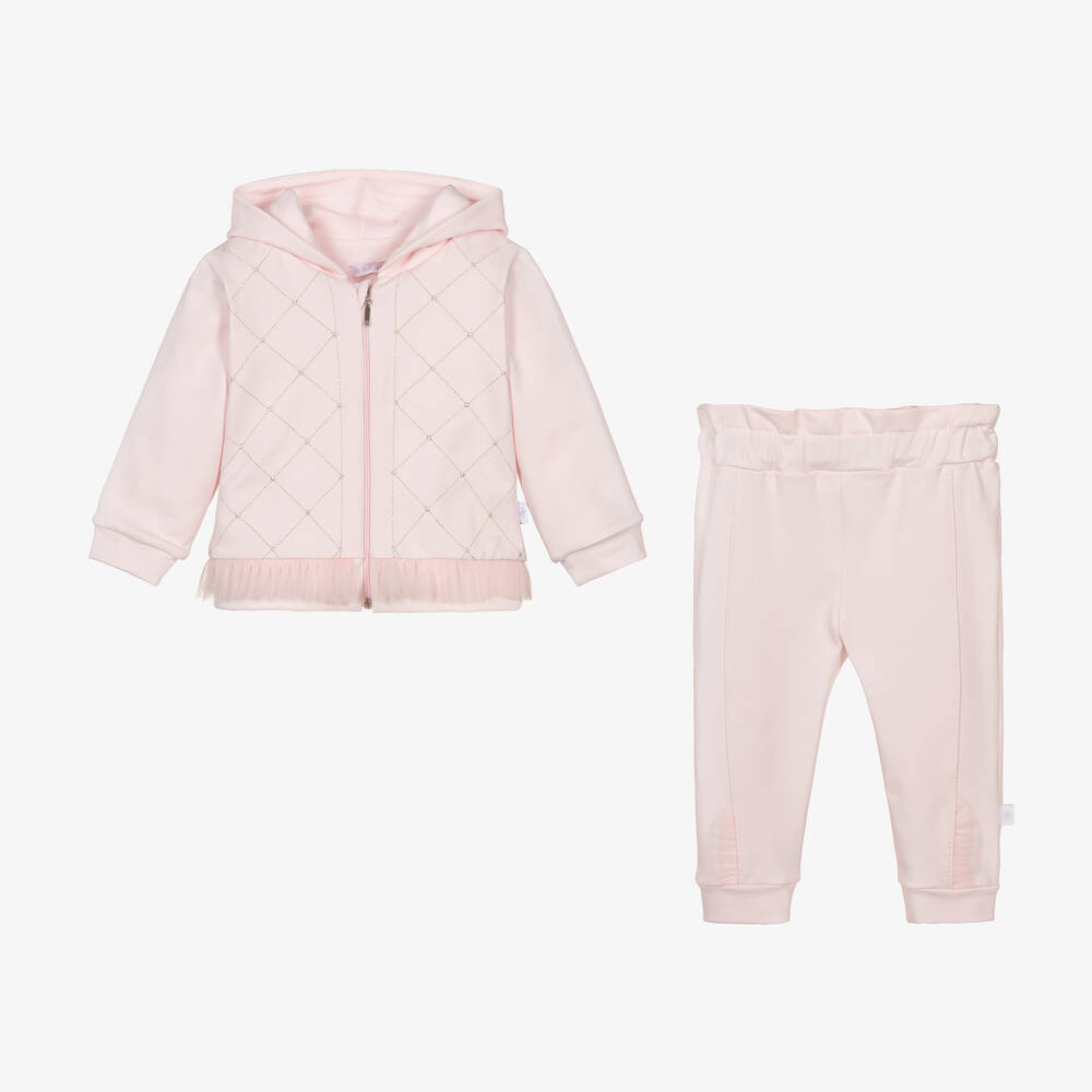 Sofija-Girls Pink Cotton Hooded Tracksuit  | Childrensalon