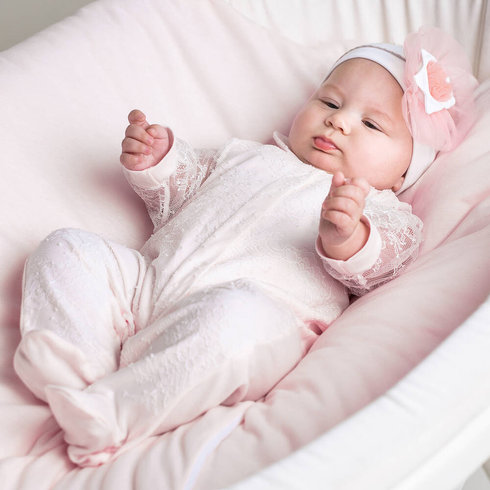 Sofija-Розовый комбинезон из хлопка с кружевом | Childrensalon