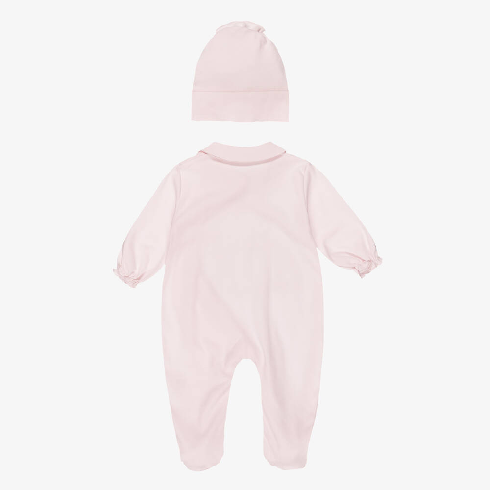 Sofija-Girls Pink Cotton Rabbit Tea Party Babygrow Set | Childrensalon