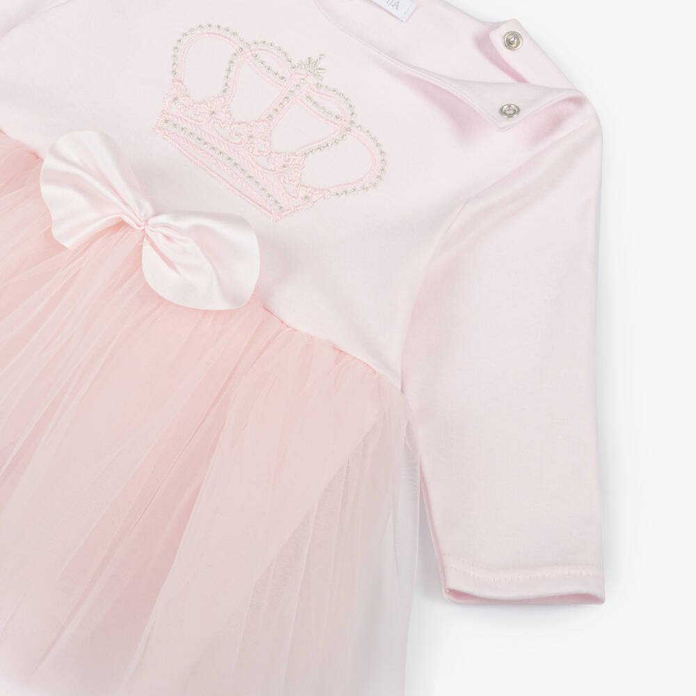 Sofija-Girls Pink Cotton & Tulle Babygrow | Childrensalon