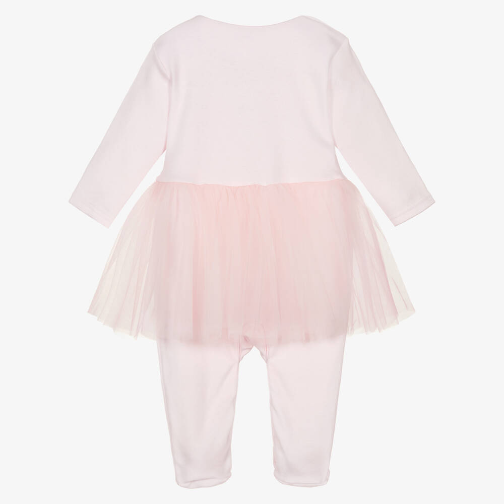 Sofija-Girls Pink Cotton & Tulle Babygrow | Childrensalon