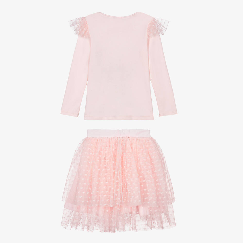 Sofija-Girls Pink Cotton & Tulle Skirt Set with Crown Motif | Childrensalon