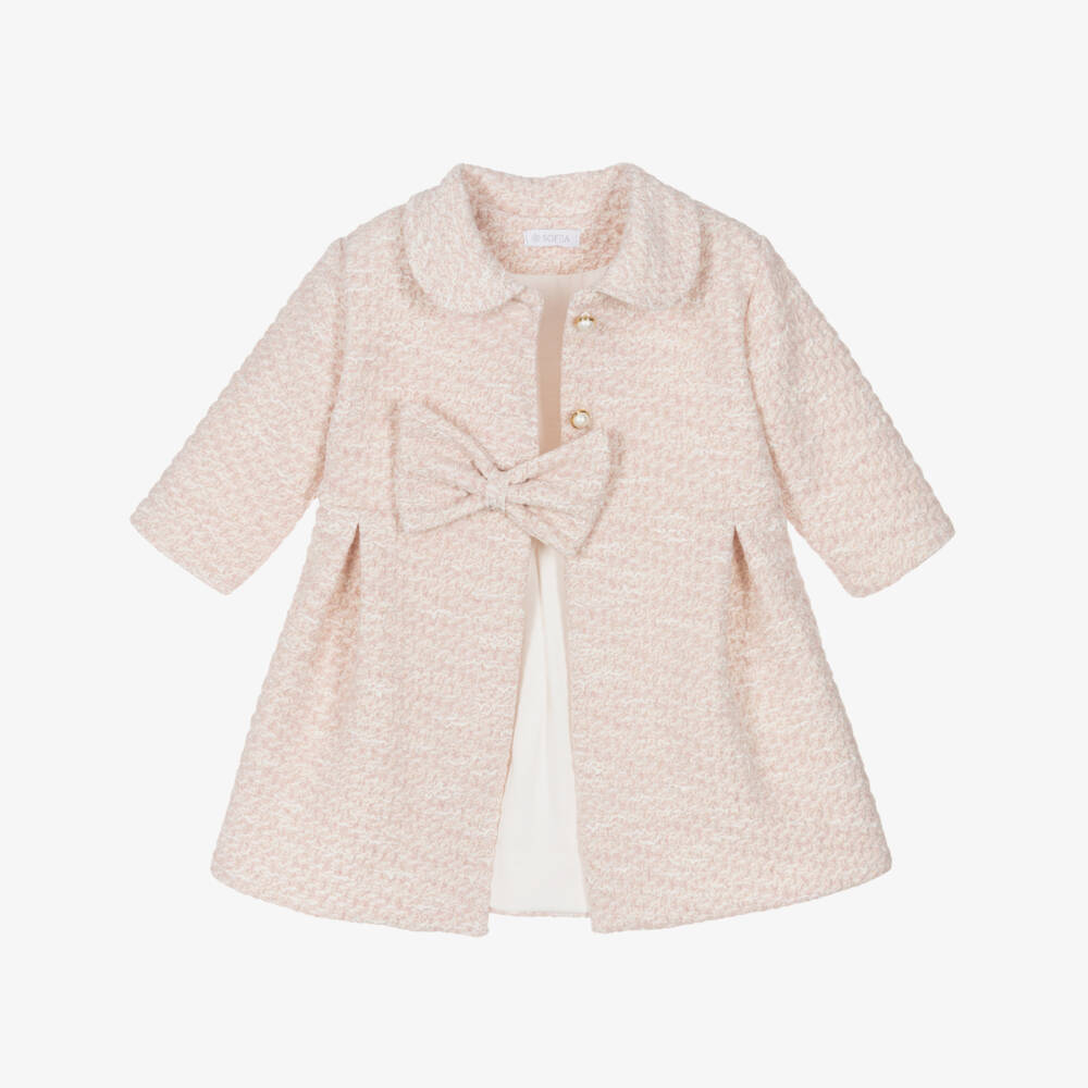 Sofija-Girls Pink Cotton Tweed Coat | Childrensalon