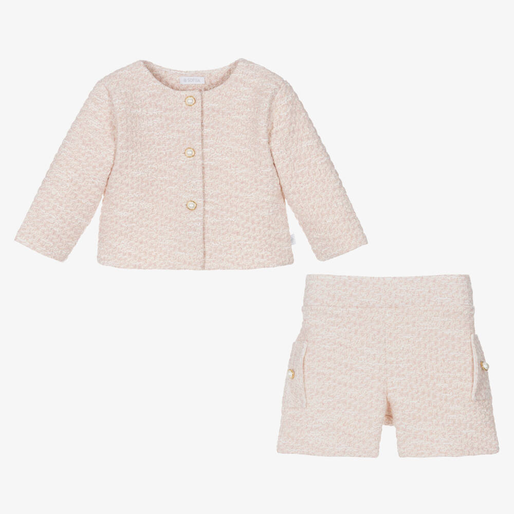Sofija-Розовый хлопковый жакет с шортами для девочек | Childrensalon
