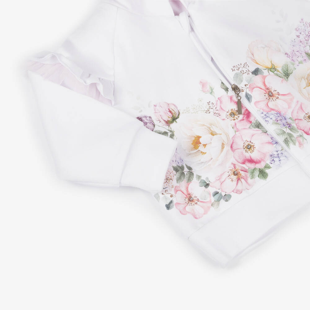 Sofija-Girls White & Pink Cotton Tracksuit | Childrensalon