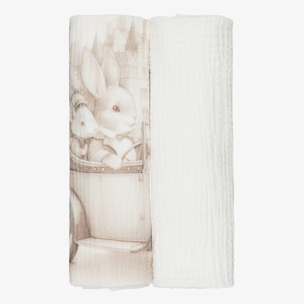 Sofija-Ivory & Bunny Print Cotton Muslins (2 Pack) | Childrensalon