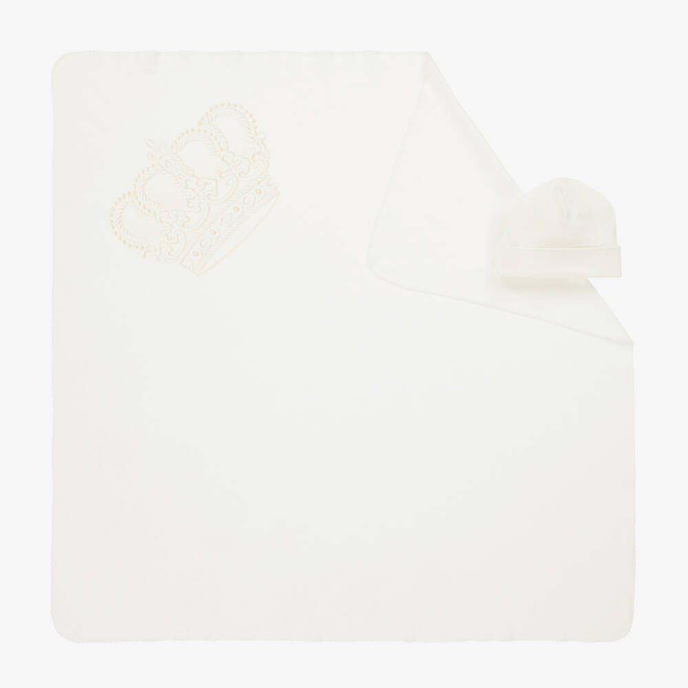 Sofija-Ivory Cotton Blanket & Hat Set | Childrensalon