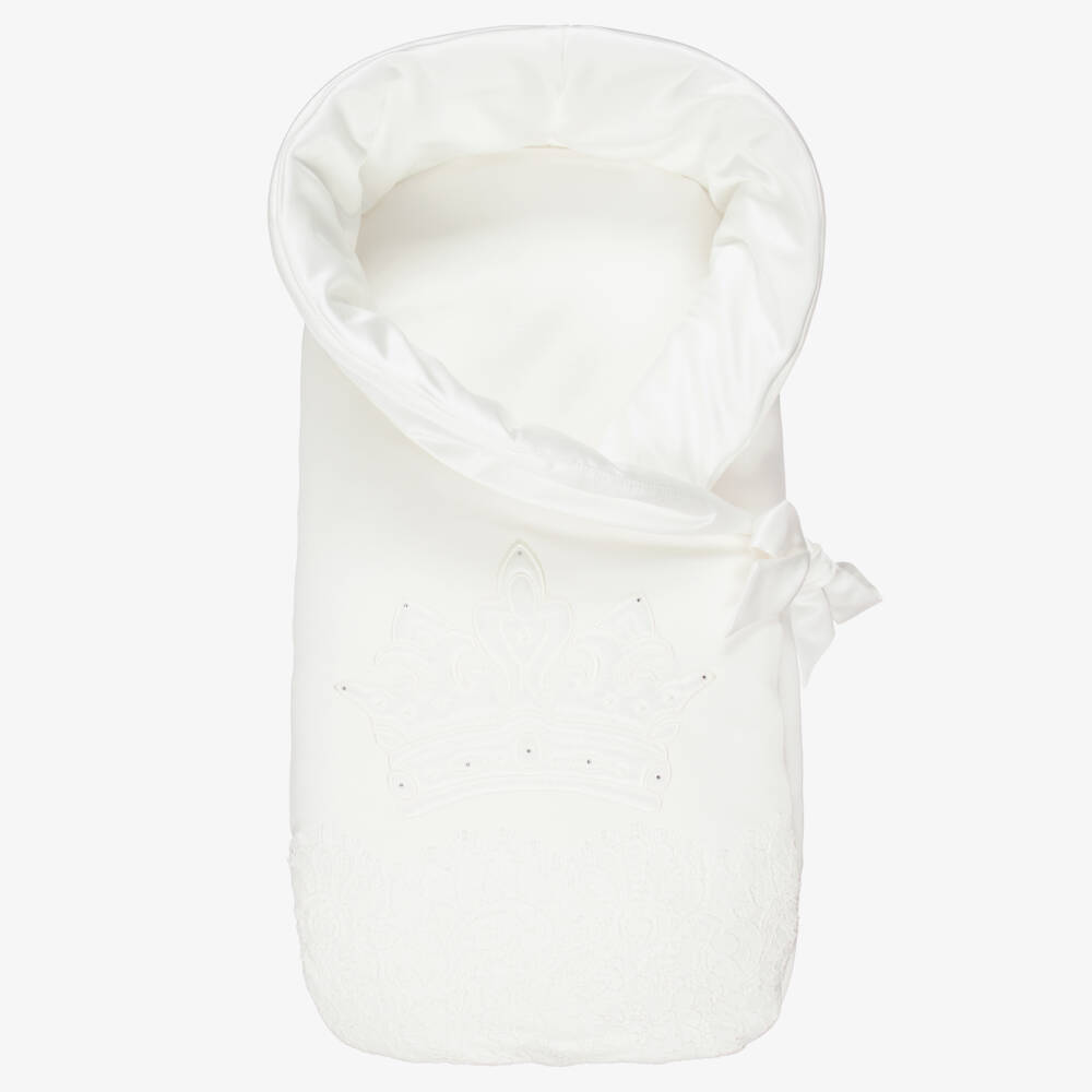 Sofija-Ivory Cotton Jersey Baby Nest with Crown (64cm) | Childrensalon