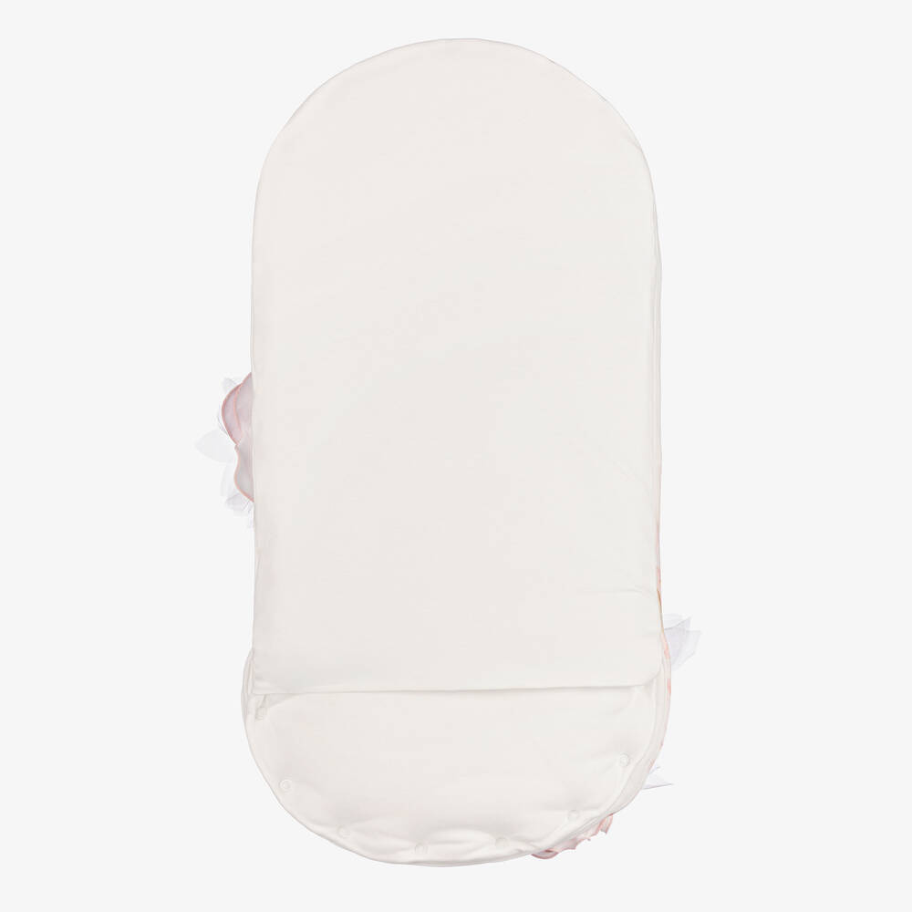 Sofija- Ivory Peacock Print Cotton Baby Nest (66cm) | Childrensalon