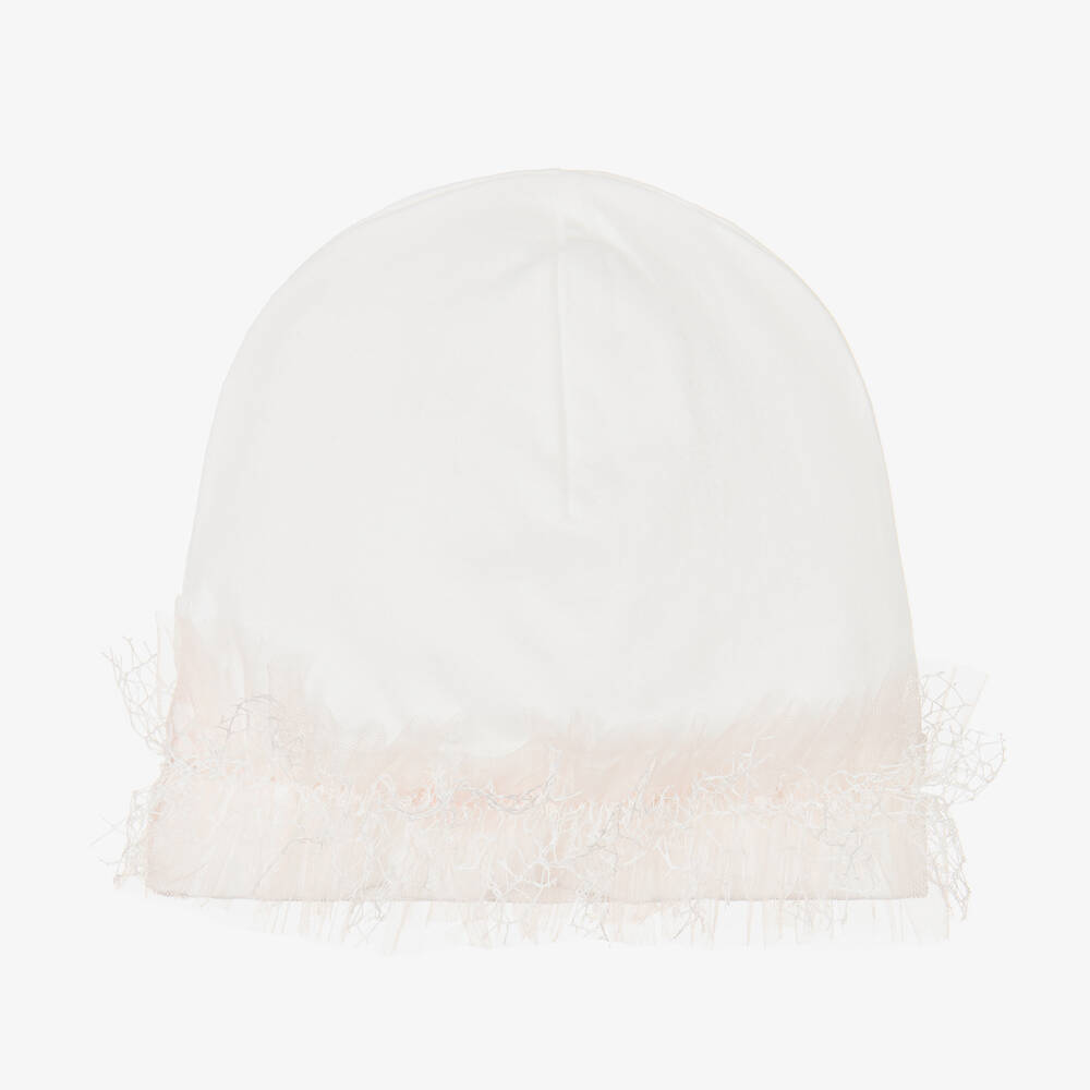 Sofija-Ivory & Pink Baby Hat | Childrensalon