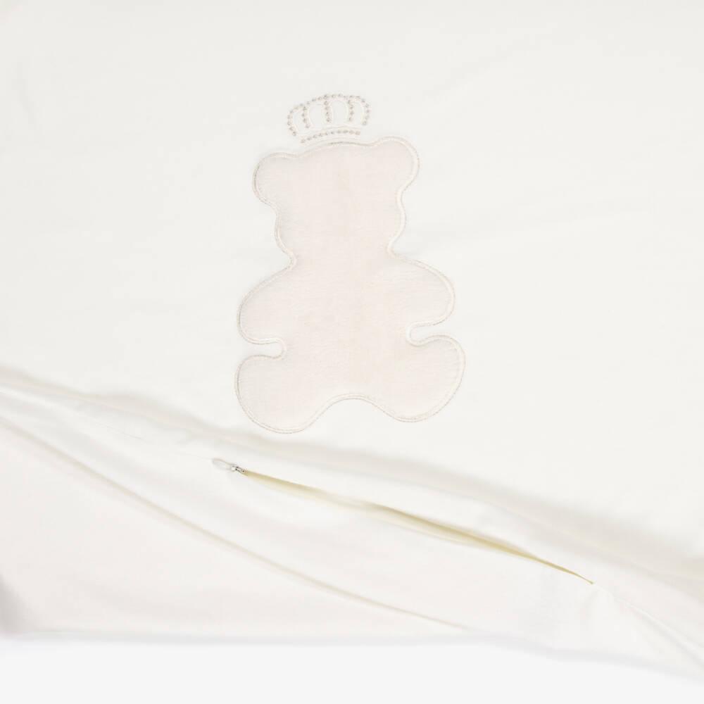 Sofija-Ivory Velour Baby Blanket with Teddy Appliqué (77cm) | Childrensalon