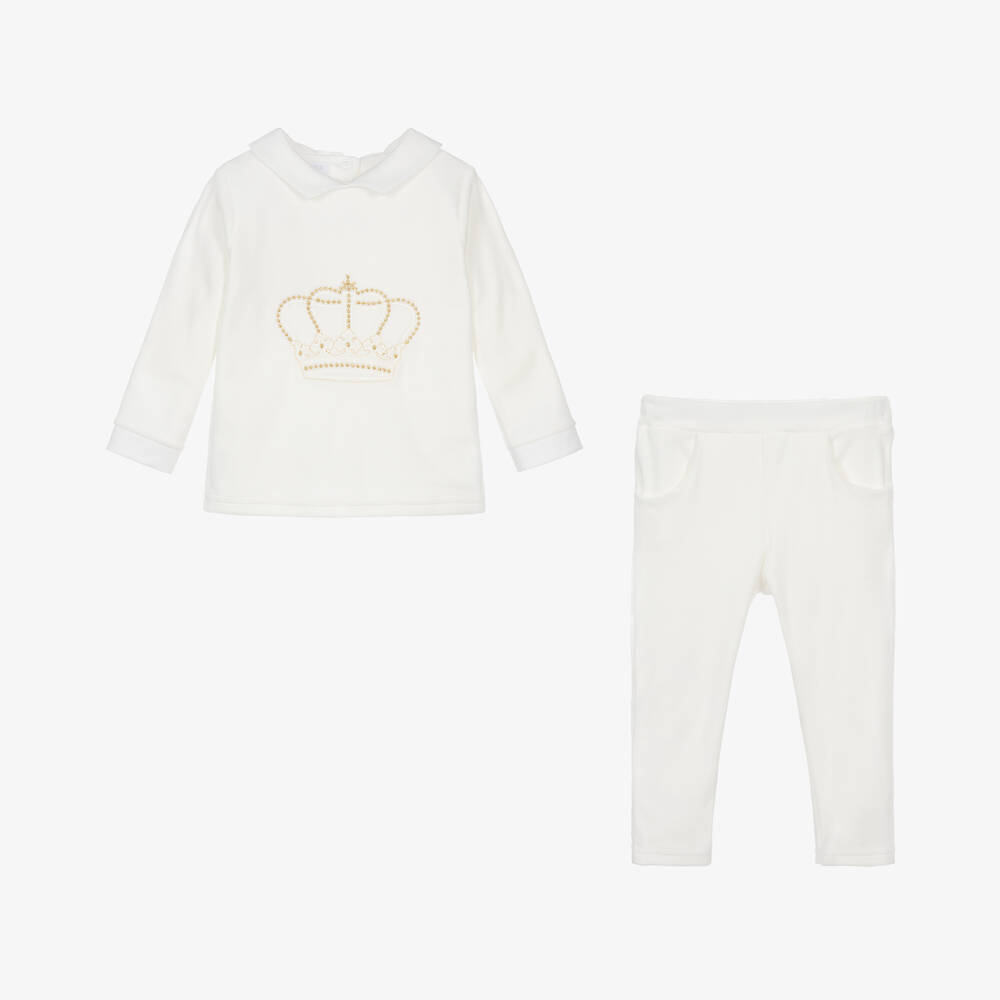 Sofija-Ivory Velour Baby Trouser Set | Childrensalon