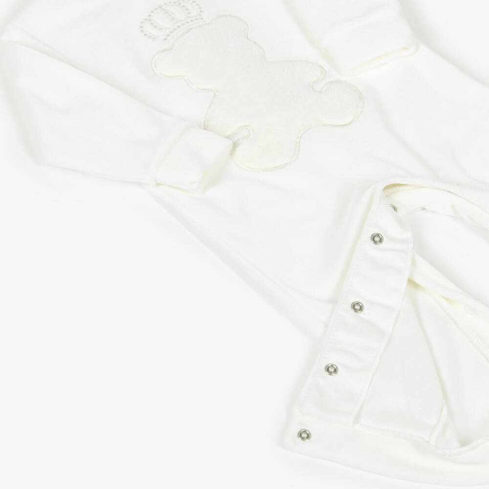 Sofija-Ivory Velour Teddy Bear Romper | Childrensalon