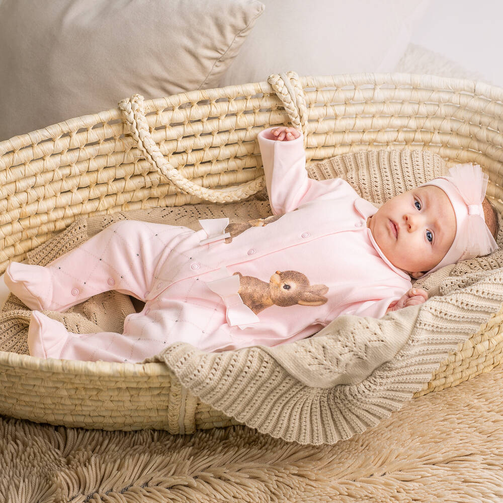 Sofija-Розовый хлопковый комбинезон с кроликами | Childrensalon