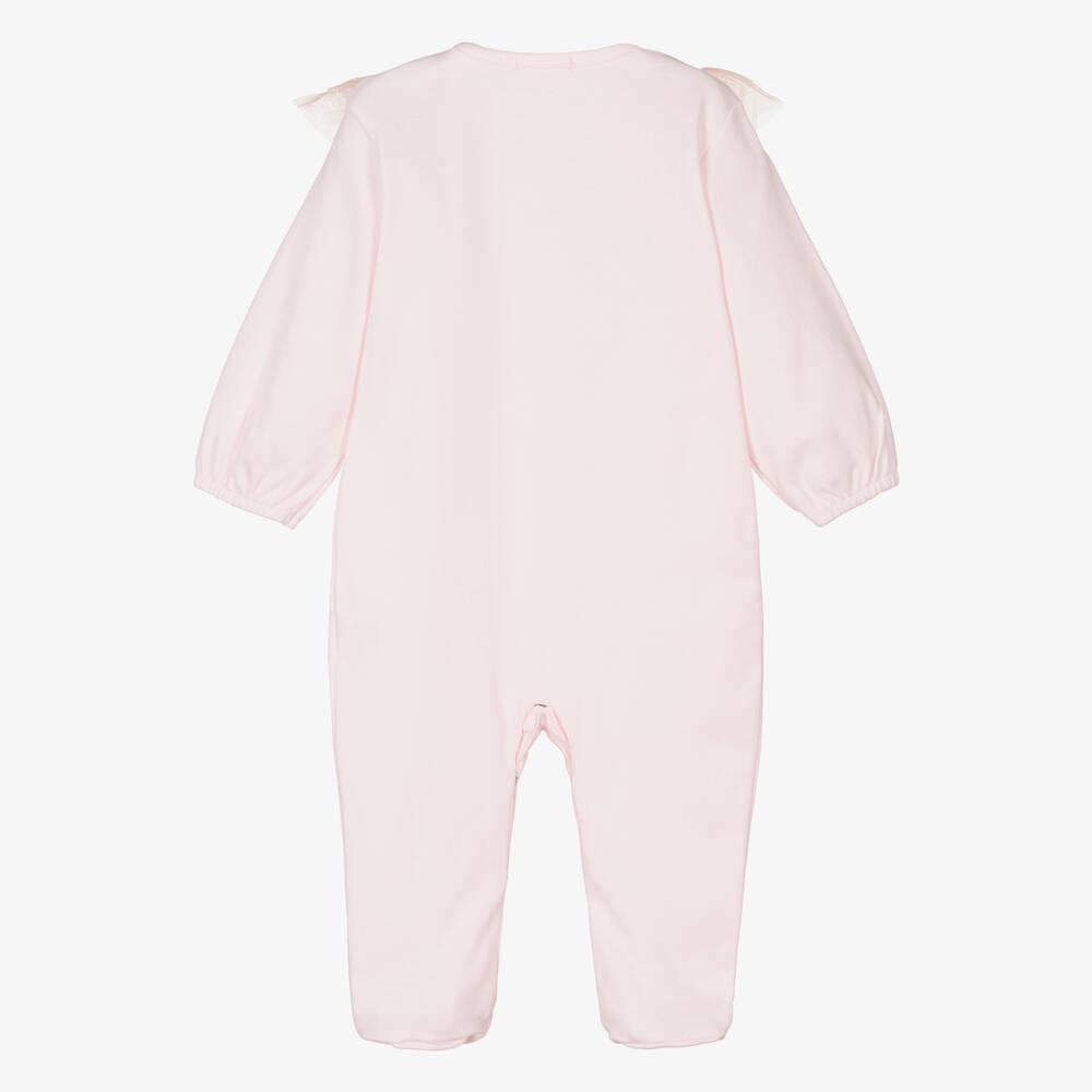 Sofija-Pink Swan Cotton Babygrow  | Childrensalon