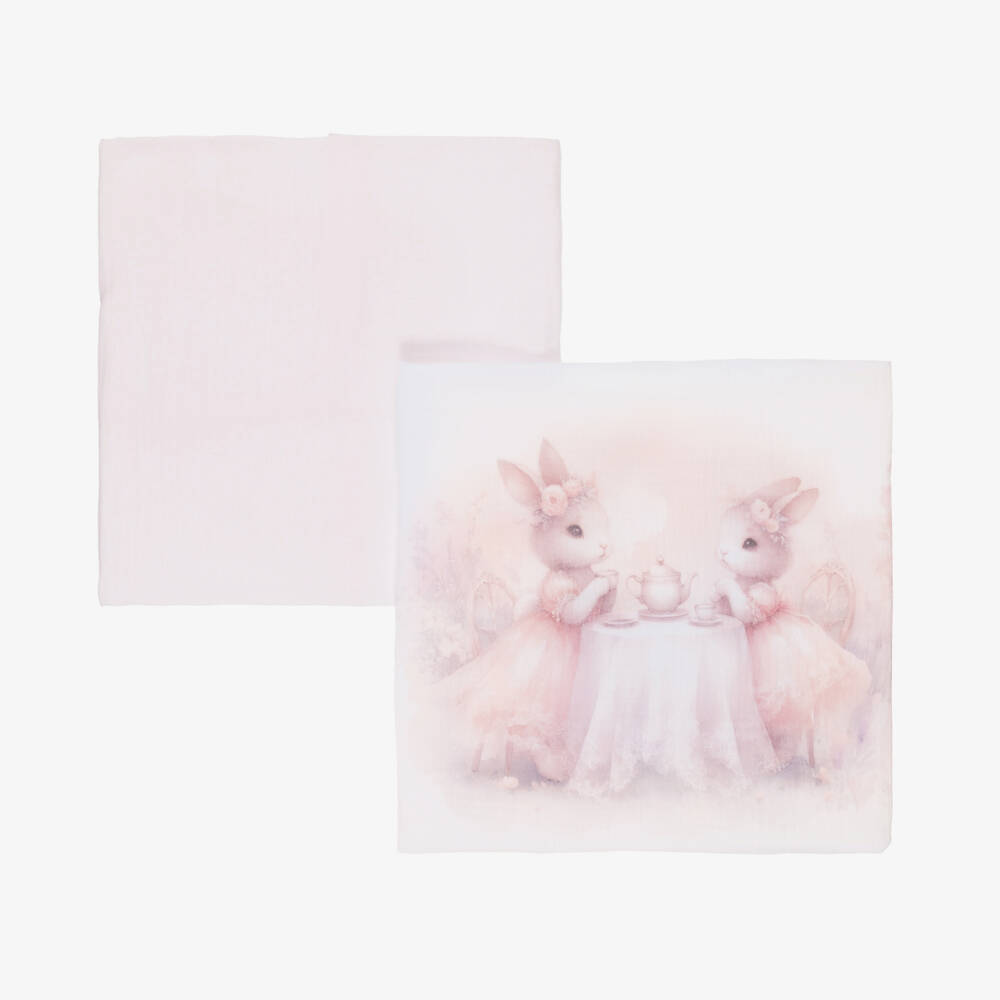 Sofija-Pink & White Cotton Bunny Print Muslins (2 Pack) | Childrensalon