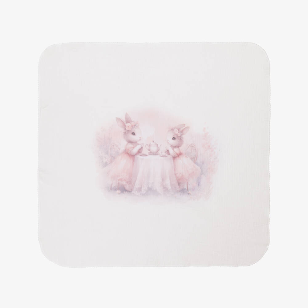 Sofija-Pink & White Cotton Bunny Print Muslins (2 Pack) | Childrensalon