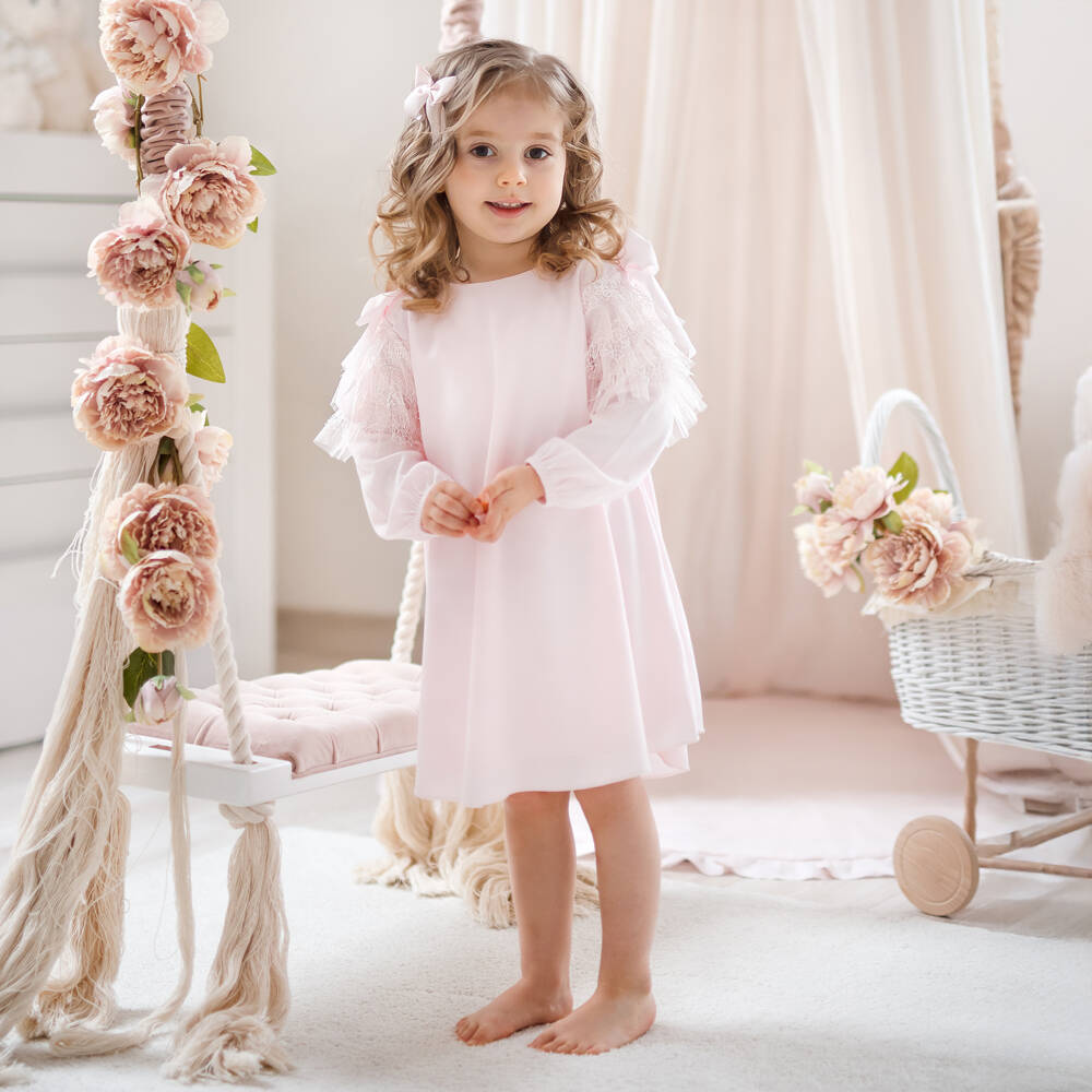Sofija-Шелковистое розовое хлопковое платье для малышей | Childrensalon