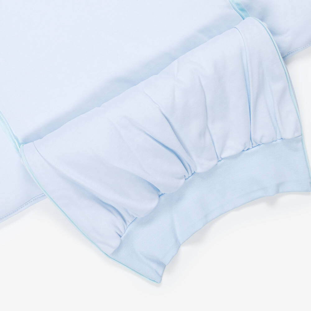 Sofija-Конверт бело-голубой хлопковый с принтом медвежонка и поезда (64см) | Childrensalon