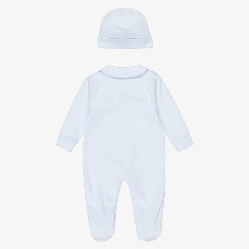 Sofija-طقم أفارول بيبي غرو بطبعة دب قطن لون أبيض وأزرق للأولاد الرضع | Childrensalon