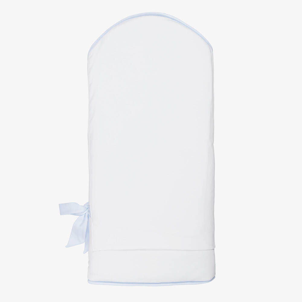 Sofija-White & Blue Cotton Teddy & Train Print Nest (64cm) | Childrensalon