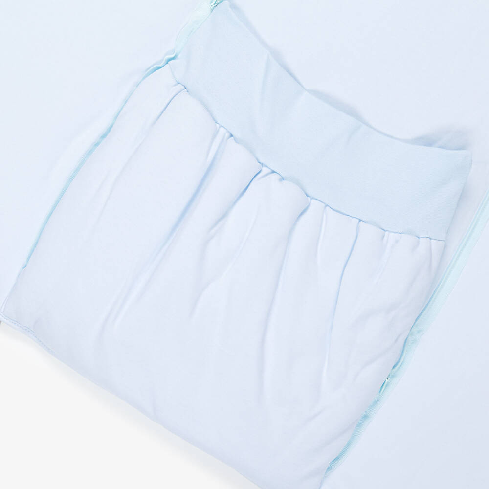 Sofija-White & Blue Cotton Teddy & Train Print Nest (64cm) | Childrensalon