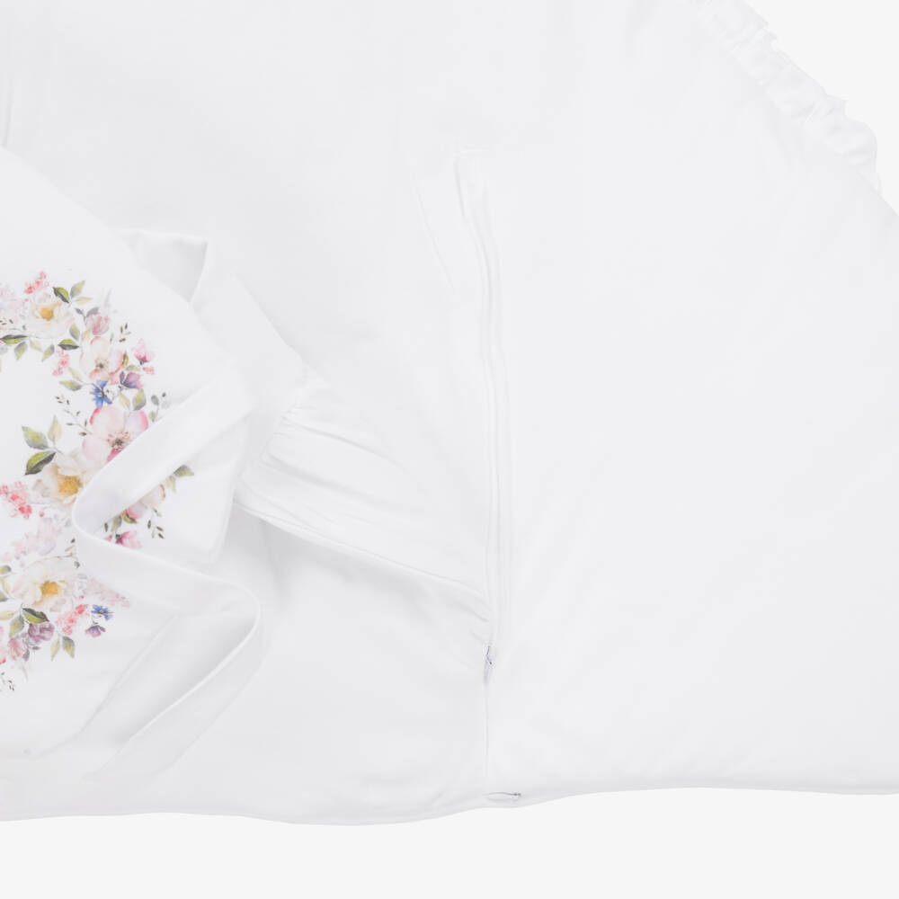 Sofija-White Cotton Baby Nest With Floral Heart Print (65cm) | Childrensalon