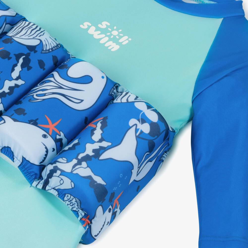 Soli Swim-Blue & Green Shark Float Suit (UPF50+) | Childrensalon