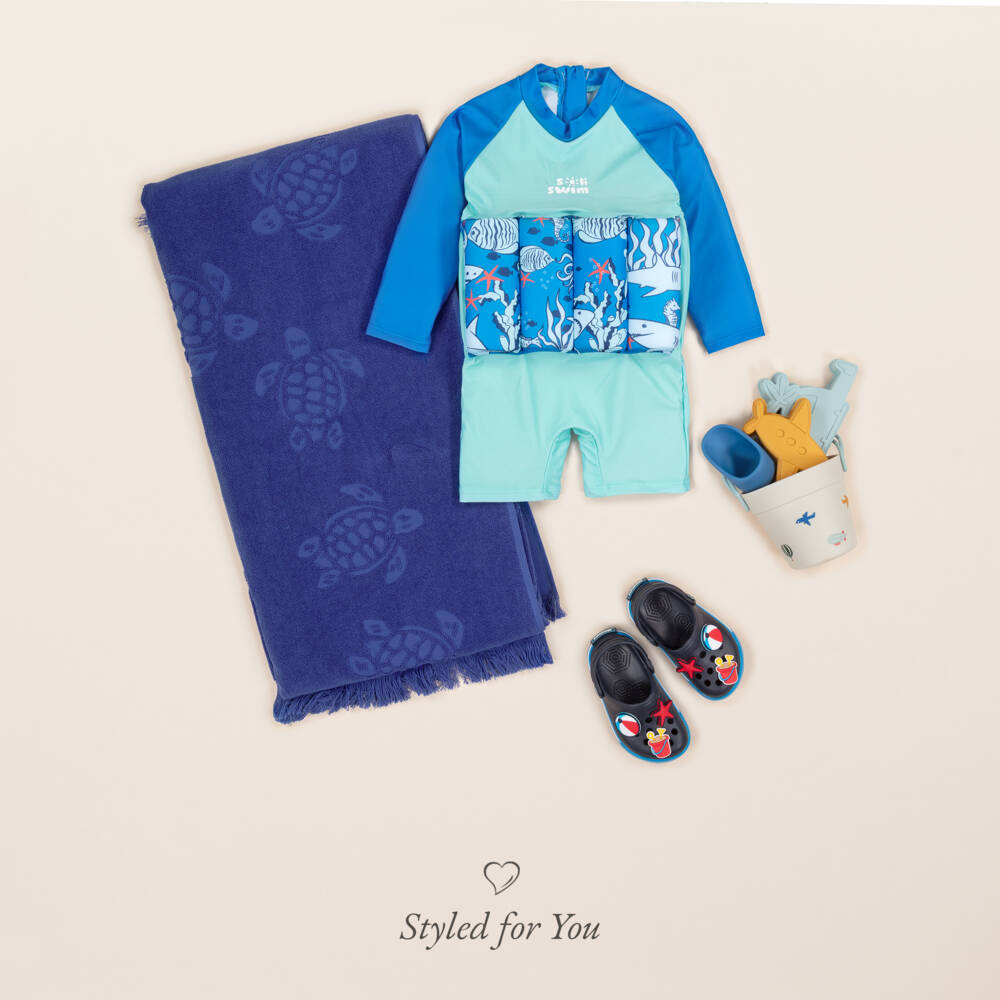 Soli Swim-Blue & Green Shark Float Suit (UPF50+) | Childrensalon