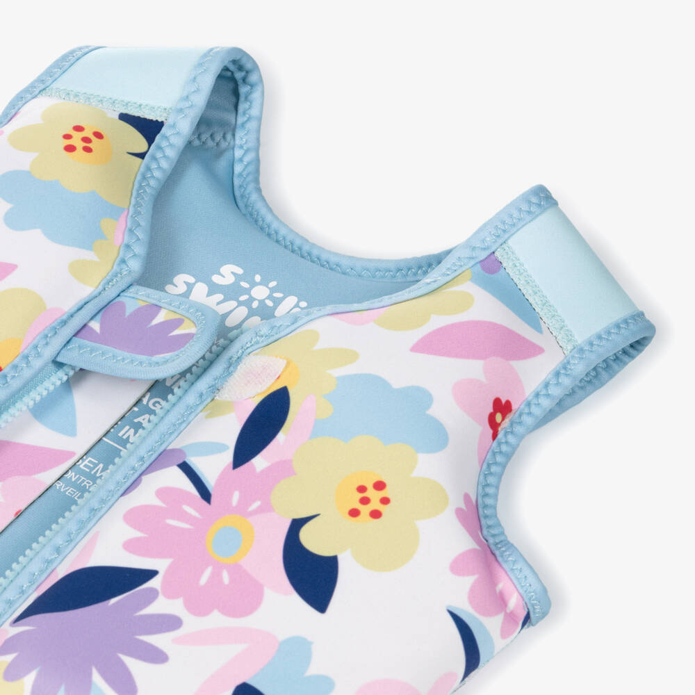 Soli Swim-Blue & White Floral Print Swimming Float Vest | Childrensalon