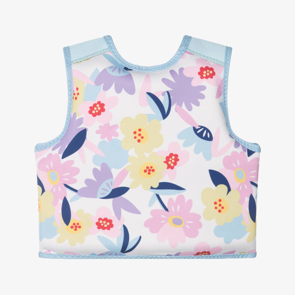 Soli Swim-Blue & White Floral Print Swimming Float Vest | Childrensalon