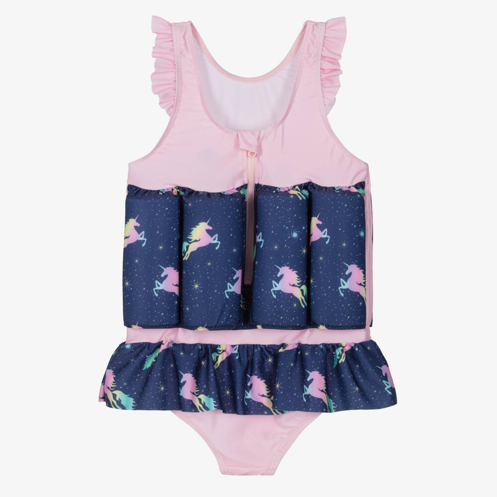 Soli Swim-Girls Pink & Blue Unicorn Float Suit (UPF50+) | Childrensalon