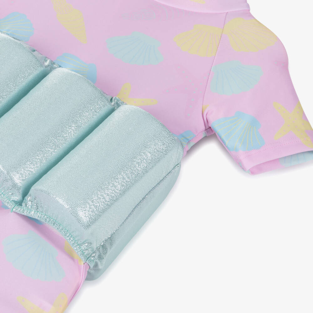 Soli Swim-Girls Pink & Green Seashell Float Suit (UPF50+)  | Childrensalon