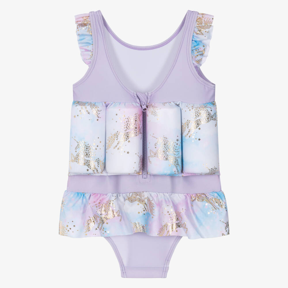 Soli Swim-Girls Purple & Blue Unicorn Float Suit (UPF50+) | Childrensalon